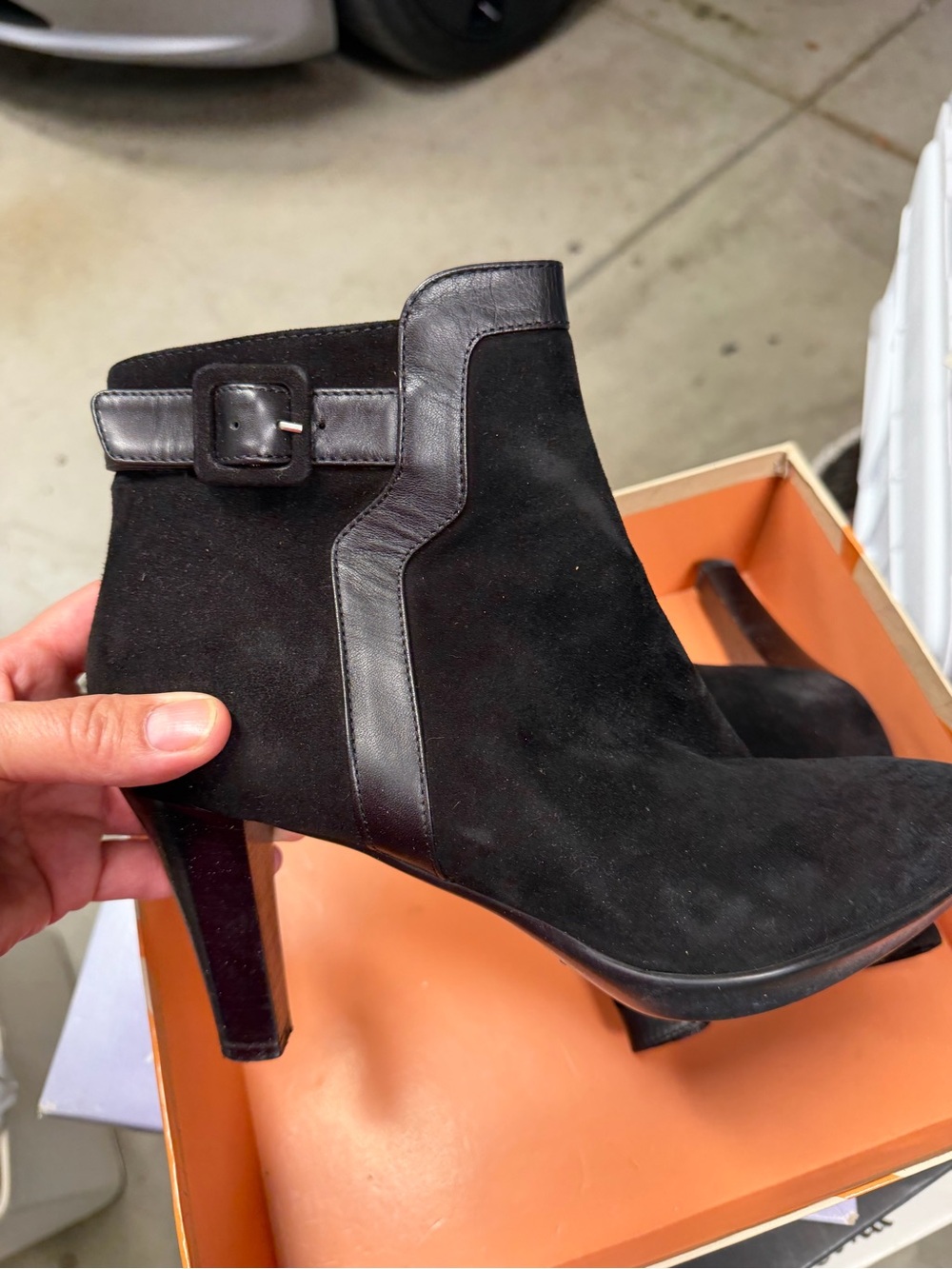 Aquatalia Black Suede Ankle Boots with Leather Trim